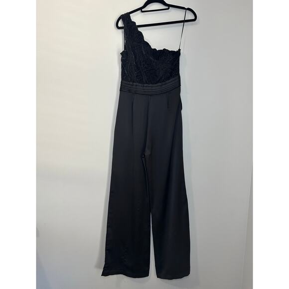 Ramy Brook Adaline Jumpsuit Size 8 Wide Leg, Lace Top One Shoulder - Picture 7 of 10